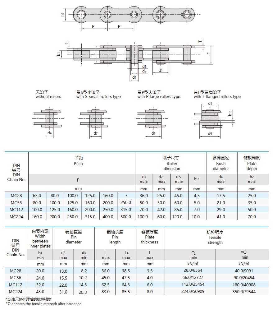 Kategori rantai konveyor berlubang metrik seri MC