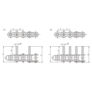 Rantai konveyor dengan jarak antar mata rantai pendek dan rantai konveyor pendek dengan mata rantai yang diperpanjang
